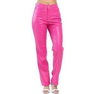 NWT Judy Blue Tummy Control Vegan Leather Pants Womens 7 / 28 Pink Barbiecore